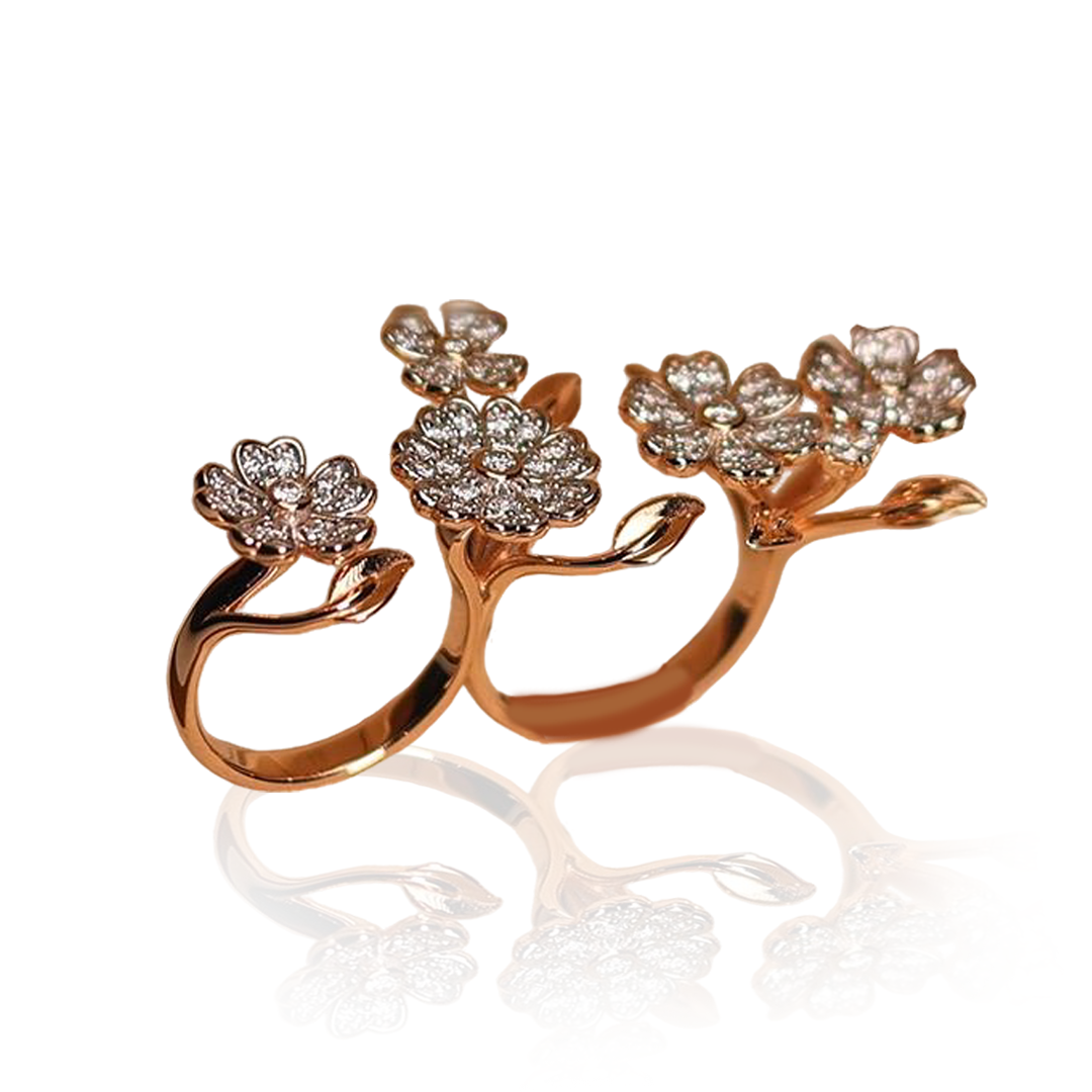 Bague Wild flower or jaune et diamants. Or 18 K 17.60gr 1,52ct dvs1