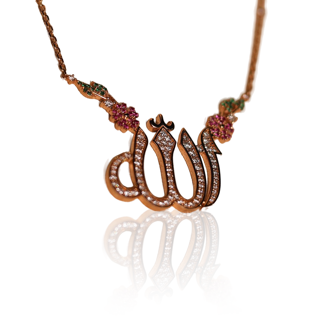 Collier Allah 20 grs or 18k 2.4 dvs1 0.80 Fancy diamants